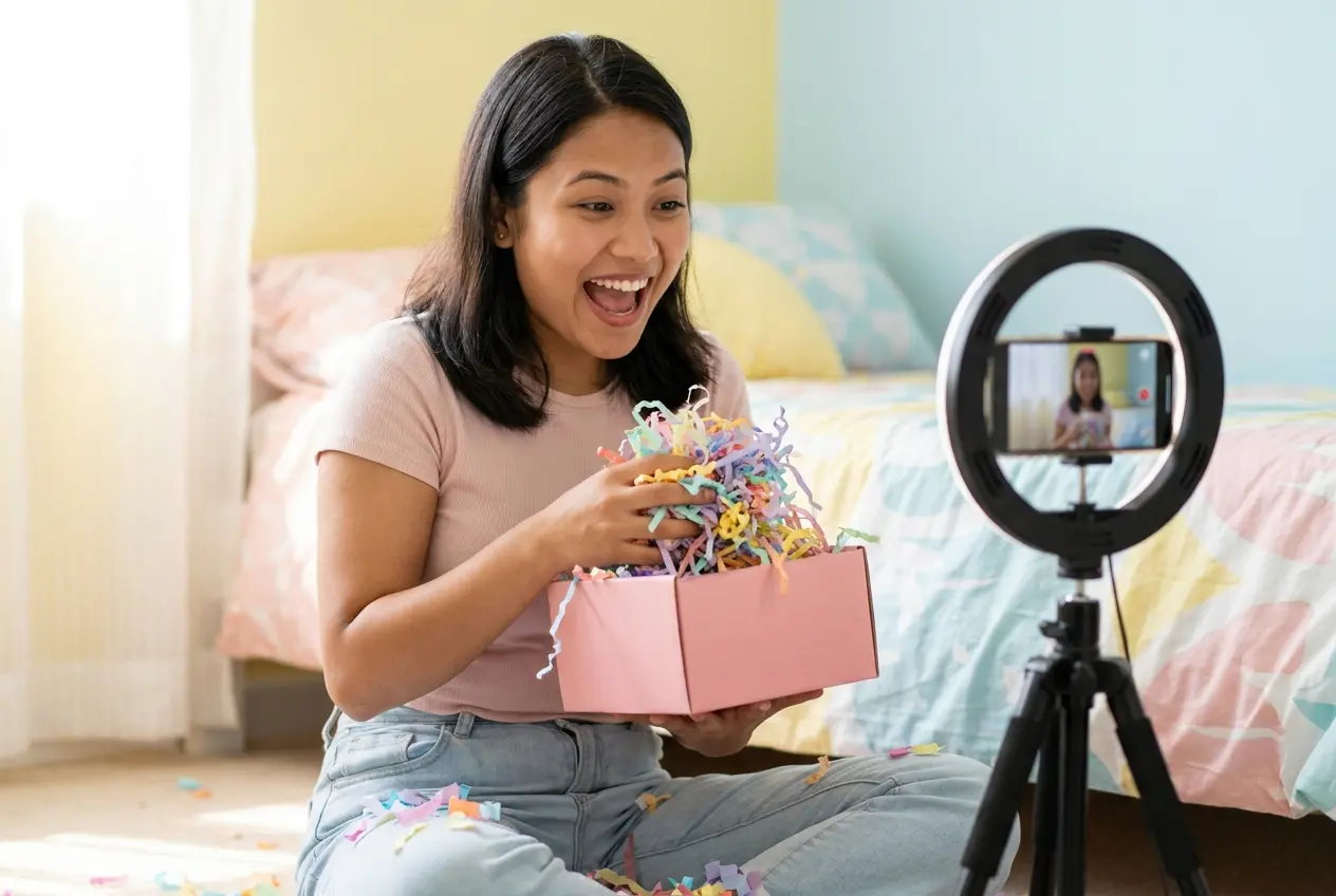 Creator unboxing a product for a launch video