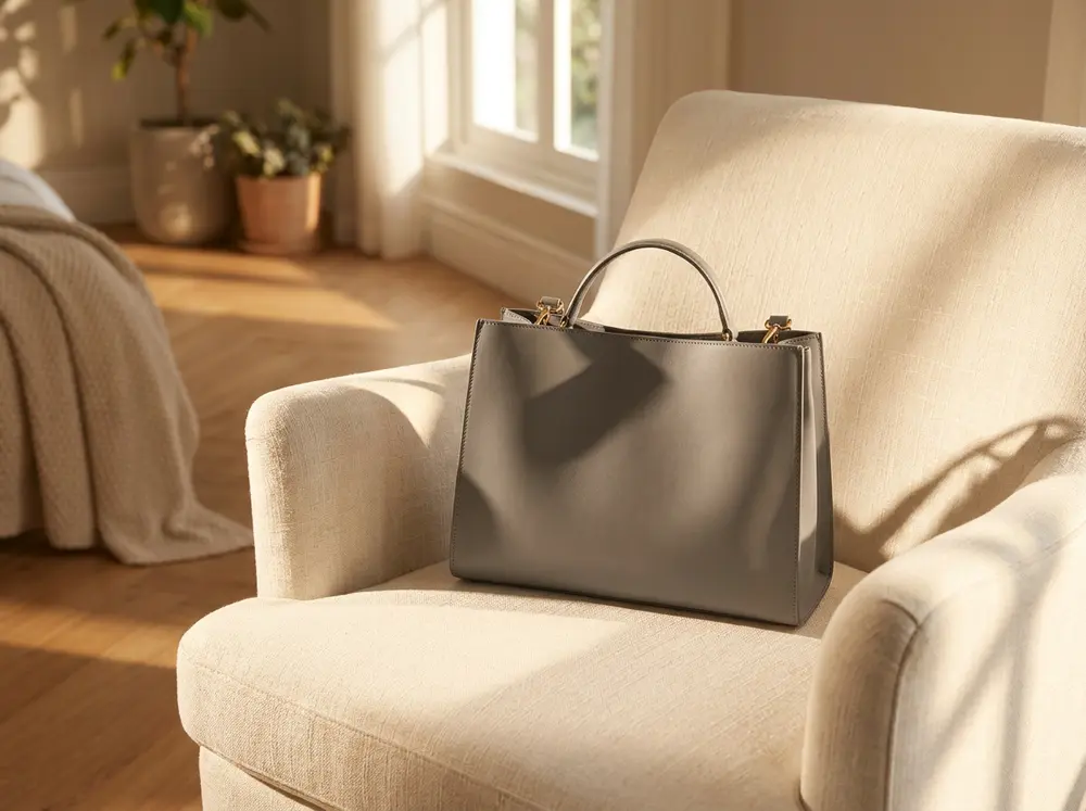 Handbag on an armchair in a lifestyle shoot