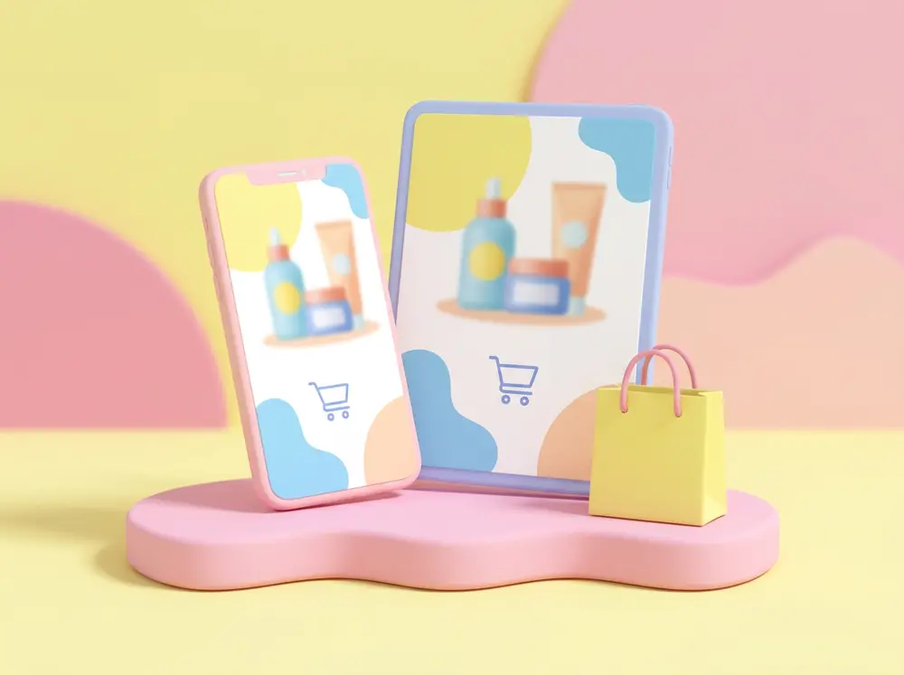 Phone and tablet showing a beauty e-commerce store